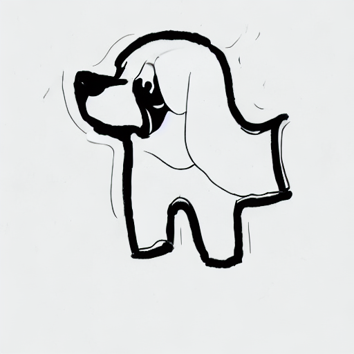 AI image generated of A black and white drawing of a dog.