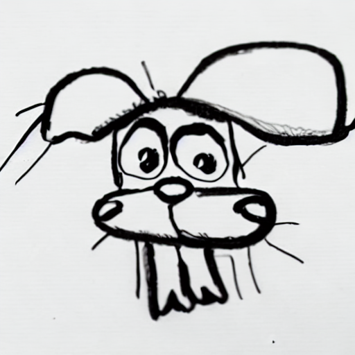 AI image generated of A drawing of a dog with a pencil drawn nose.