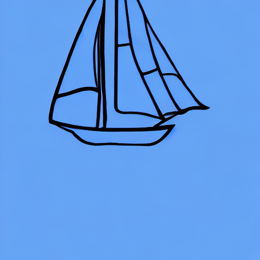 AI image generated of A black and white drawing of a sailboat on a blue background.