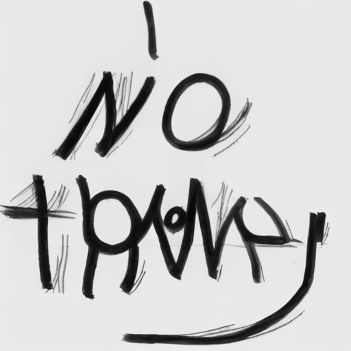 AI image generated of A black and white drawing of a hand writing the word "no".