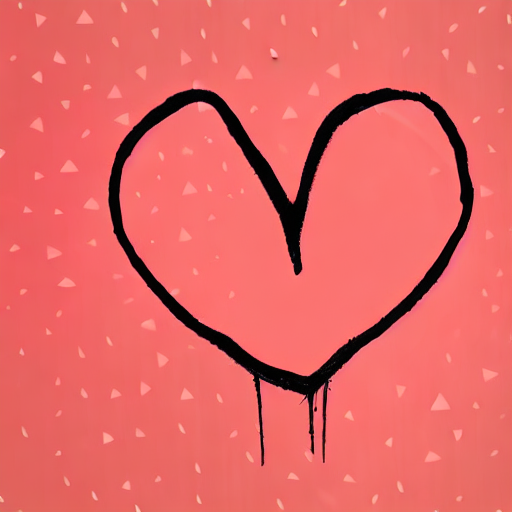 AI image generated of A black heart drawn on a pink background.