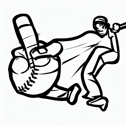 AI image generated of A black and white drawing of a person with a baseball bat.