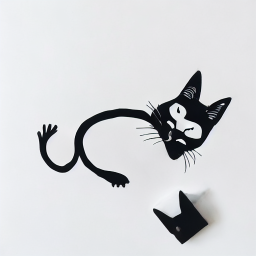 AI image generated of A black cat is laying down on a white background.