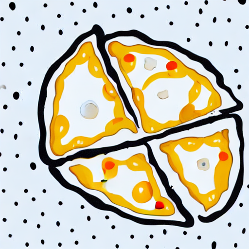 AI image generated of A pizza with a yellow crust and red dots.