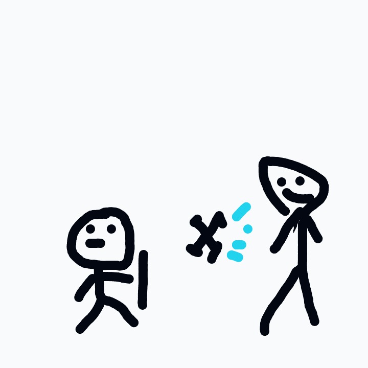 A%20tall%2C%20smiling%20stick%20figure%20throws%20an%20X-shaped%20object%20toward%20a%20shorter%20stick%20figure%20who%20looks%20surprised.