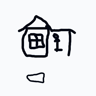 A%20simple%20house%20with%20a%20peaked%20roof%2C%20a%20square%20window%20with%20cross%20panes%2C%20a%20person%20standing%20by%20the%20door%2C%20and%20a%20small%20irregular%20shape%20on%20the%20ground.