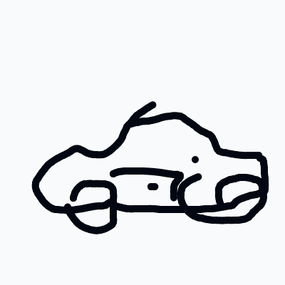 A black and white drawing of a car.